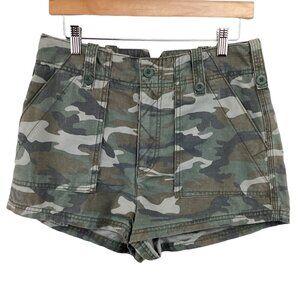 Free People‎ Camo Cotton Utility Shorts Size 8 High Rise Belt Loops Pockets